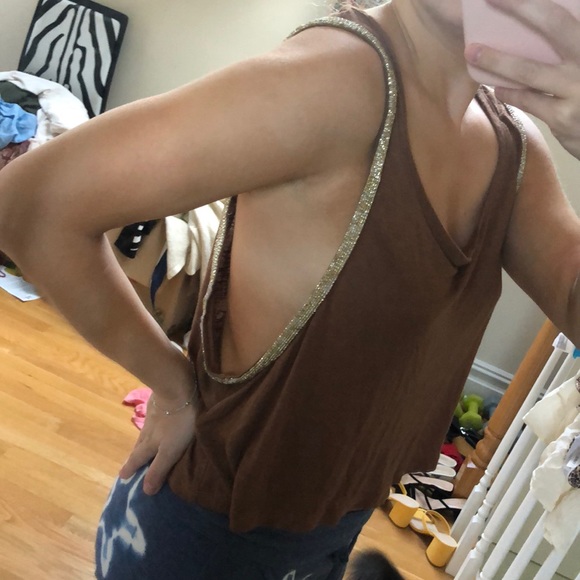 LF Beaded Gold and Brown top - Picture 4 of 4